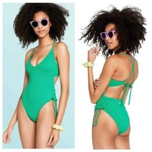 Stoney Clover Lane x Target Deep V-Neck Textured One Piece Teal Green Swimsuit
